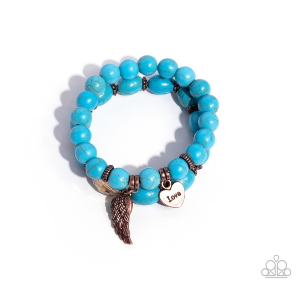 Paparazzi Blue Beaded Bracelet with Heart and Wing Charms